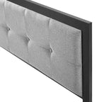 Cabecero king size de tela gris claro con botones capitoné, 1 persona