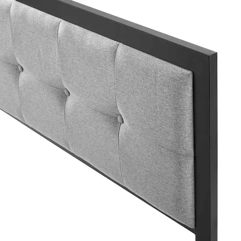 Cabecero king size de tela gris claro con botones capitoné, 1 persona