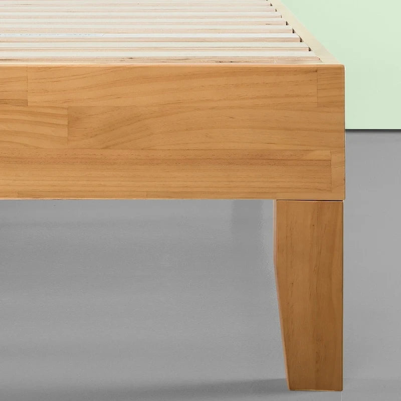 Cama de plataforma de perfil bajo de 14" de pino natural – Individual/Matrimonial/Queen/King, 1-2 personas
