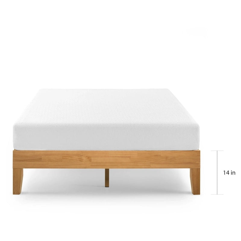 Cama de plataforma de perfil bajo de 14" de pino natural – Individual/Matrimonial/Queen/King, 1-2 personas