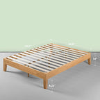 Cama de plataforma de perfil bajo de 14" de pino natural – Individual/Matrimonial/Queen/King, 1-2 personas