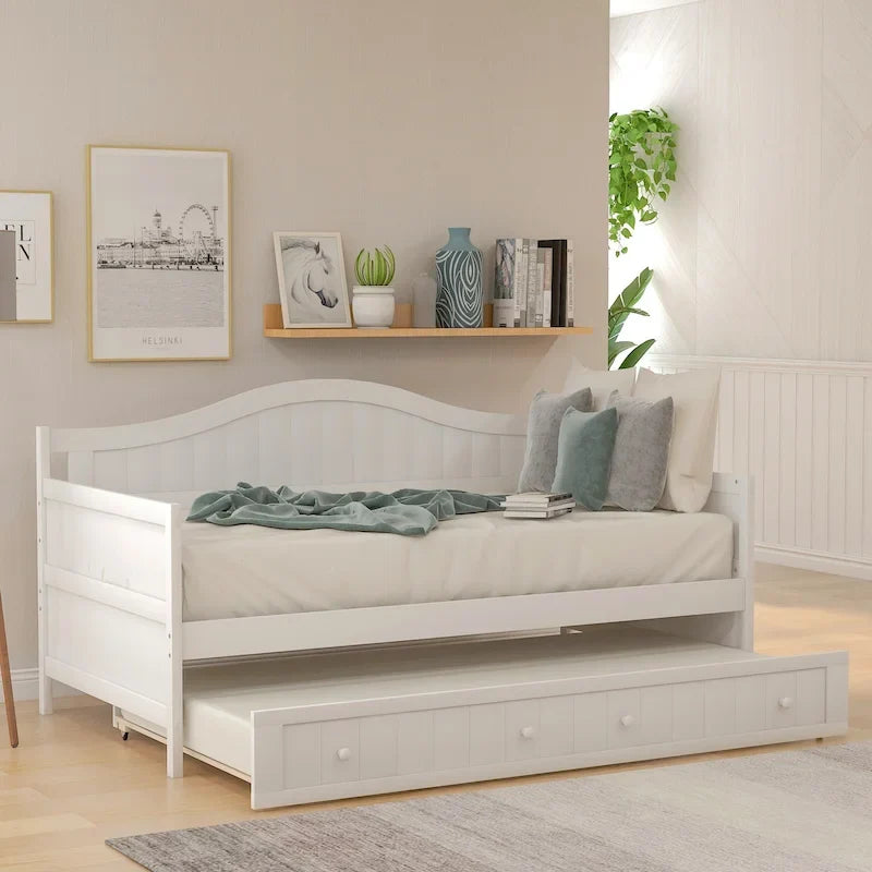 Cama de día individual de madera blanca / gris / espresso con cama nido – Capacidad para 2 personas