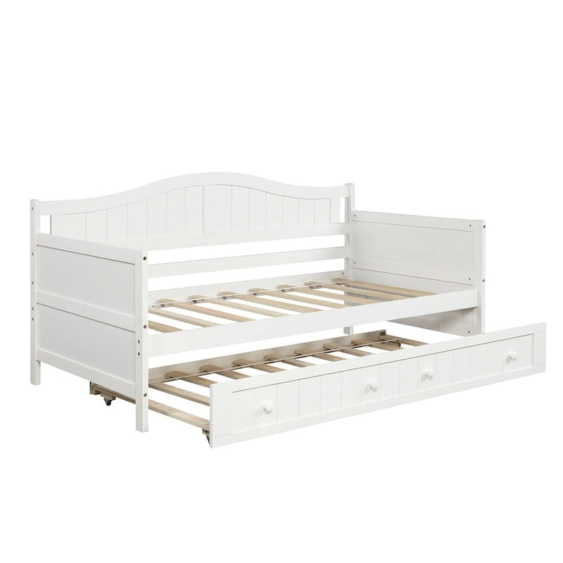 Cama de día individual de madera blanca / gris / espresso con cama nido – Capacidad para 2 personas