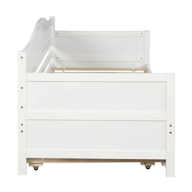Cama de día individual de madera blanca / gris / espresso con cama nido – Capacidad para 2 personas