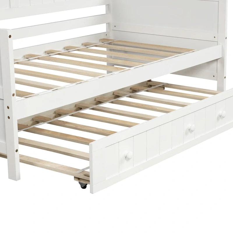 Cama de día individual de madera blanca / gris / espresso con cama nido – Capacidad para 2 personas