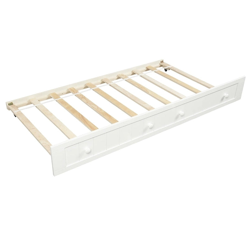 Cama de día individual de madera blanca / gris / espresso con cama nido – Capacidad para 2 personas