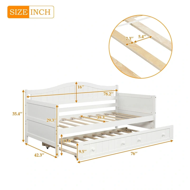 Cama de día individual de madera blanca / gris / espresso con cama nido – Capacidad para 2 personas