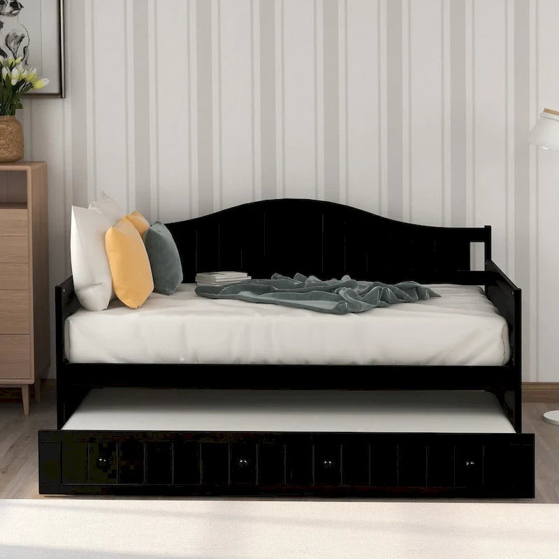 Cama de día individual de madera blanca / gris / espresso con cama nido – Capacidad para 2 personas
