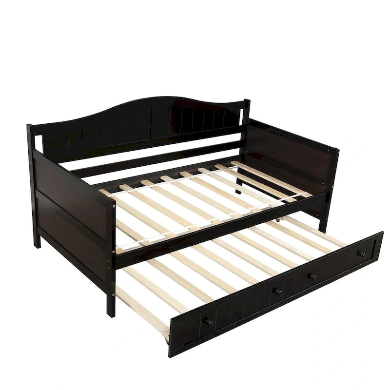 Cama de día individual de madera blanca / gris / espresso con cama nido – Capacidad para 2 personas