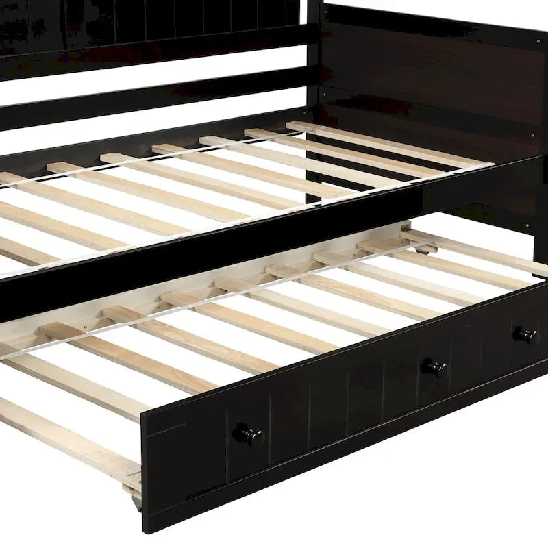 Cama de día individual de madera blanca / gris / espresso con cama nido – Capacidad para 2 personas