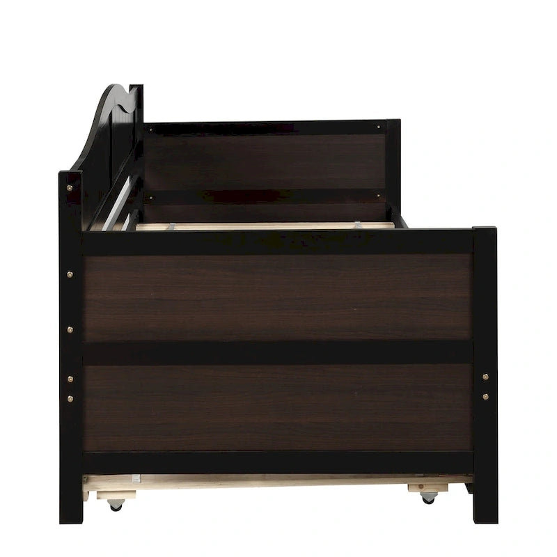 Cama de día individual de madera blanca / gris / espresso con cama nido – Capacidad para 2 personas