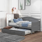 Cama de día individual de madera blanca / gris / espresso con cama nido – Capacidad para 2 personas
