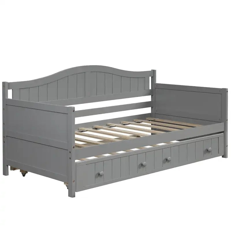 Cama de día individual de madera blanca / gris / espresso con cama nido – Capacidad para 2 personas