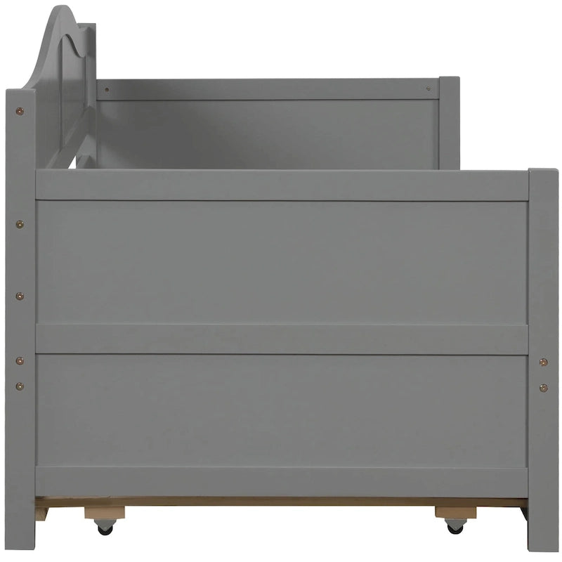 Cama de día individual de madera blanca / gris / espresso con cama nido – Capacidad para 2 personas
