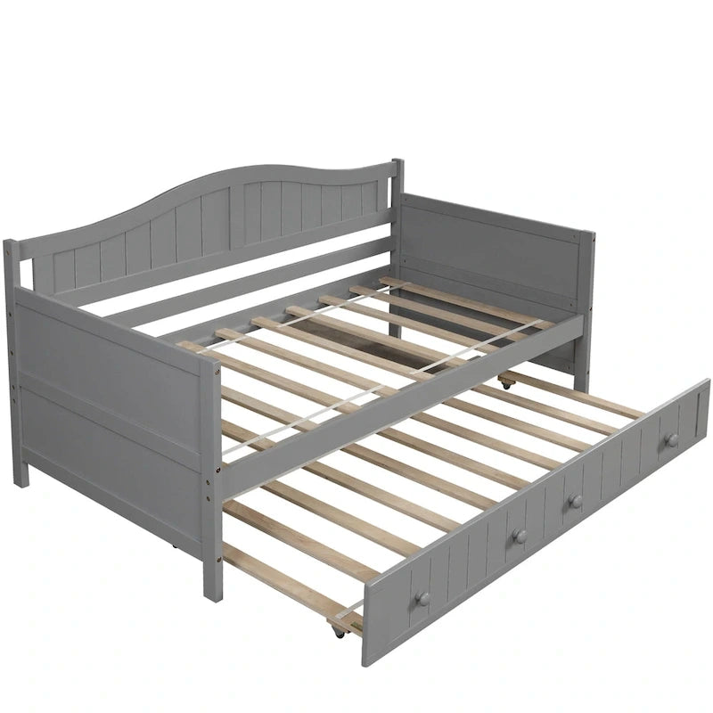 Cama de día individual de madera blanca / gris / espresso con cama nido – Capacidad para 2 personas