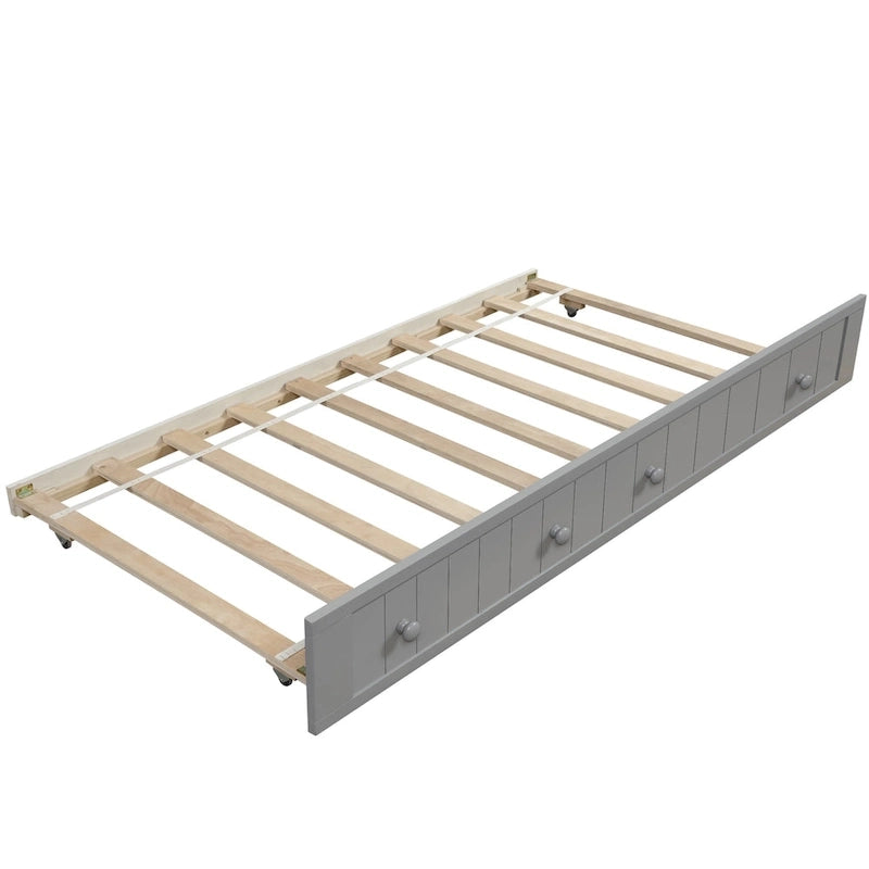 Cama de día individual de madera blanca / gris / espresso con cama nido – Capacidad para 2 personas
