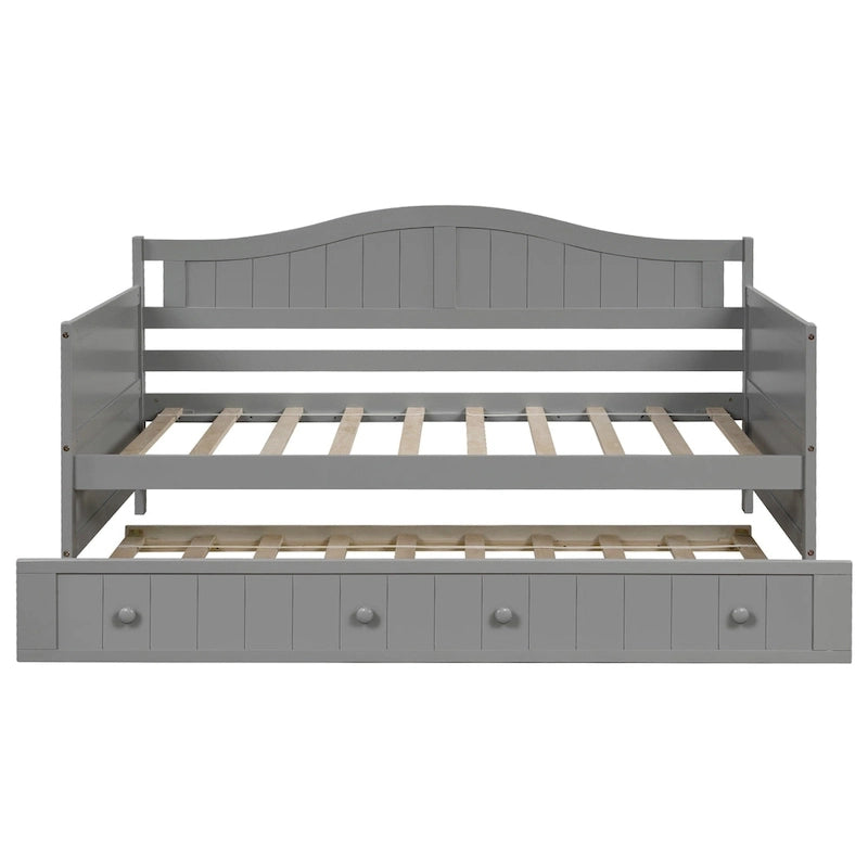 Cama de día individual de madera blanca / gris / espresso con cama nido – Capacidad para 2 personas
