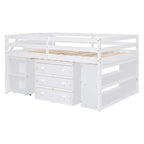 Cama alta blanca de tamaño completo con escritorio retráctil, 3 cajones y escaleras de almacenamiento – Individual