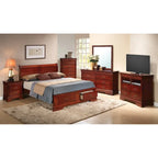 Cama panel tradicional king con almacenaje, cerezo/blanco/negro/gris/capuchino – Para 2