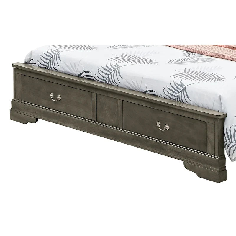 Cama panel tradicional king con almacenaje, cerezo/blanco/negro/gris/capuchino – Para 2
