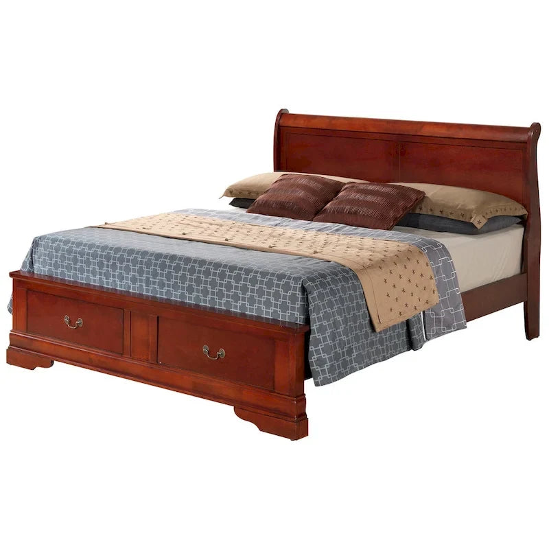 Cama panel tradicional king con almacenaje, cerezo/blanco/negro/gris/capuchino – Para 2