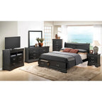 Cama panel tradicional king con almacenaje, cerezo/blanco/negro/gris/capuchino – Para 2