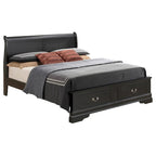 Cama panel tradicional king con almacenaje, cerezo/blanco/negro/gris/capuchino – Para 2