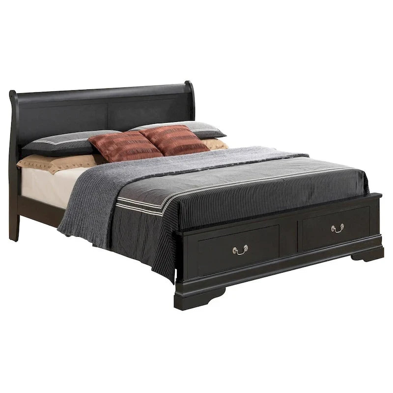 Cama panel tradicional king con almacenaje, cerezo/blanco/negro/gris/capuchino – Para 2