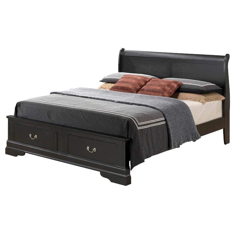 Cama panel tradicional king con almacenaje, cerezo/blanco/negro/gris/capuchino – Para 2
