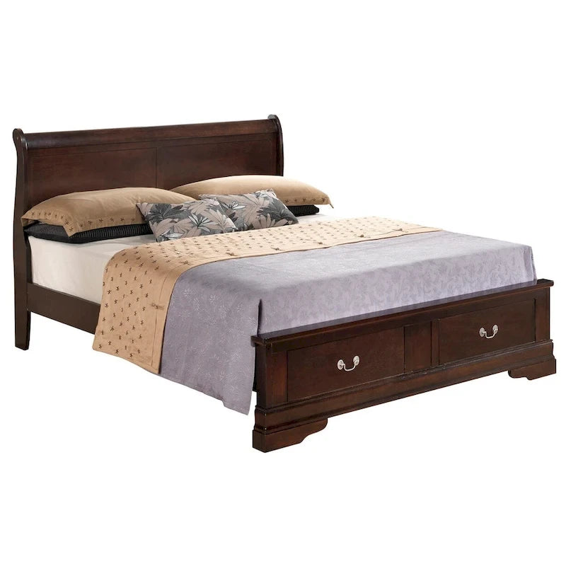 Cama panel tradicional king con almacenaje, cerezo/blanco/negro/gris/capuchino – Para 2