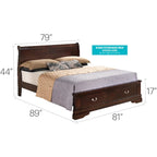 Cama panel tradicional king con almacenaje, cerezo/blanco/negro/gris/capuchino – Para 2