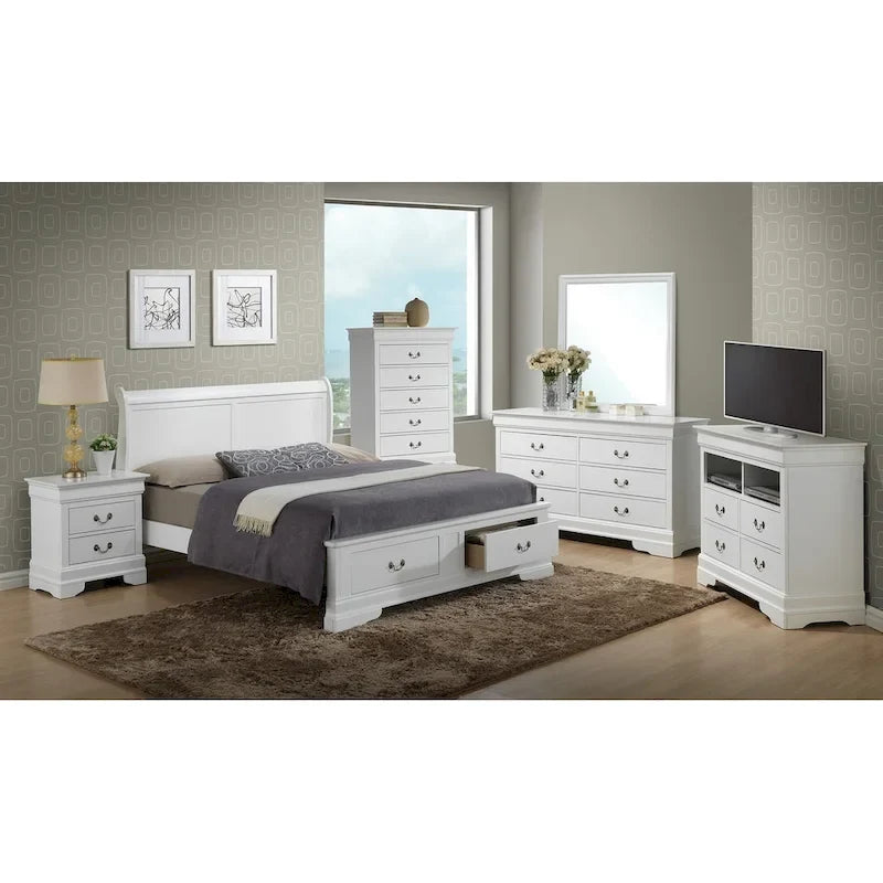 Cama panel tradicional king con almacenaje, cerezo/blanco/negro/gris/capuchino – Para 2