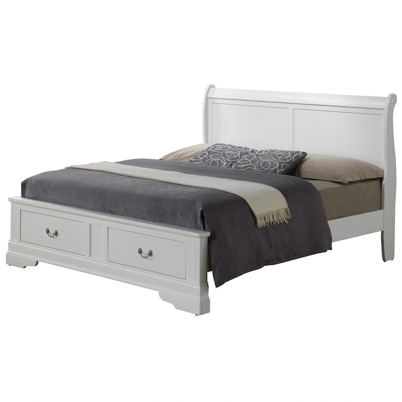 Cama panel tradicional king con almacenaje, cerezo/blanco/negro/gris/capuchino – Para 2