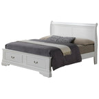 Cama panel tradicional king con almacenaje, cerezo/blanco/negro/gris/capuchino – Para 2