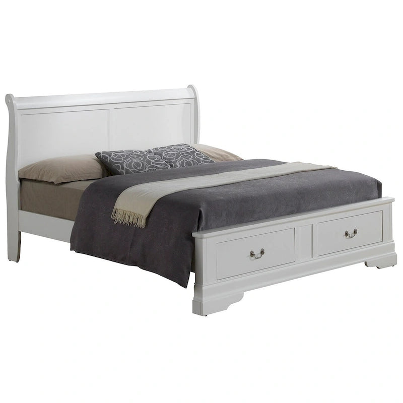 Cama panel tradicional king con almacenaje, cerezo/blanco/negro/gris/capuchino – Para 2