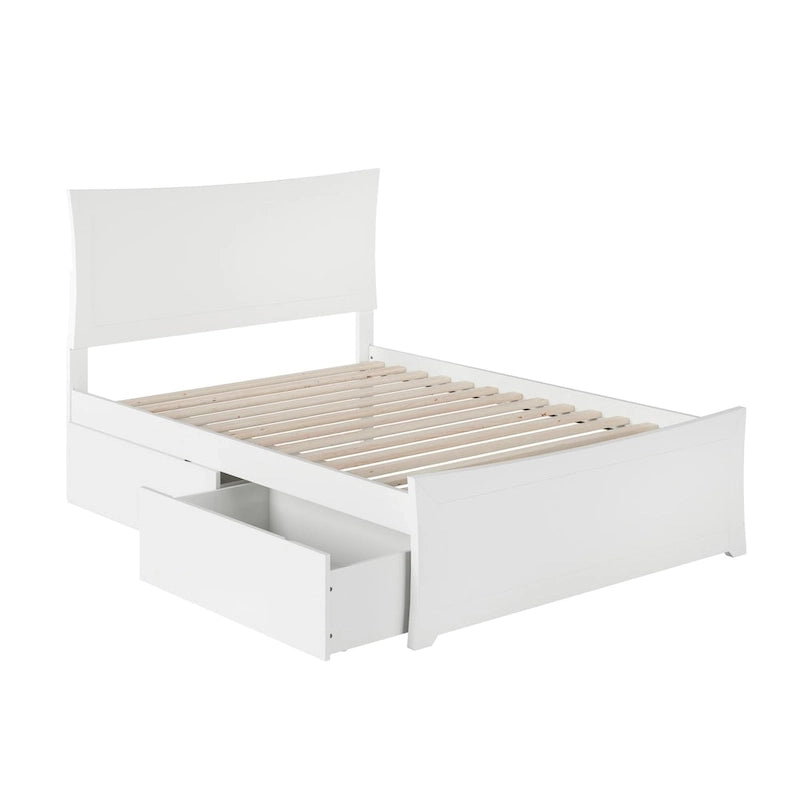 Cama de Plataforma Blanca con Cabecera y Piecera de Panel Completo y 2 Cajones de Almacenamiento – Matrimonial (1–2 Plazas)