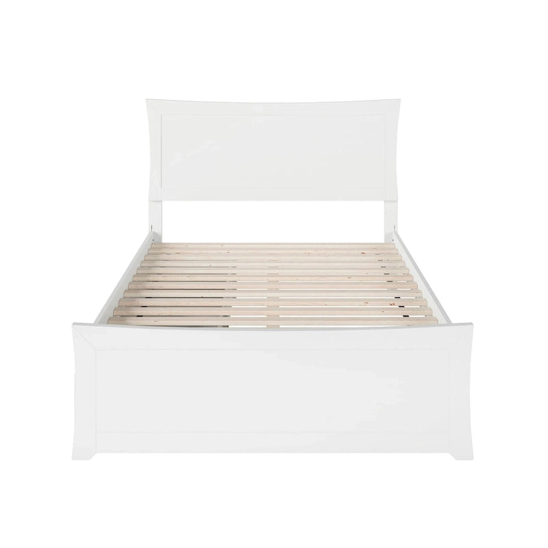 Cama de Plataforma Blanca con Cabecera y Piecera de Panel Completo y 2 Cajones de Almacenamiento – Matrimonial (1–2 Plazas)
