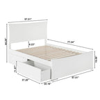Cama de Plataforma Blanca con Cabecera y Piecera de Panel Completo y 2 Cajones de Almacenamiento – Matrimonial (1–2 Plazas)