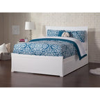 Cama de Plataforma Blanca con Cabecera y Piecera de Panel Completo y 2 Cajones de Almacenamiento – Matrimonial (1–2 Plazas)