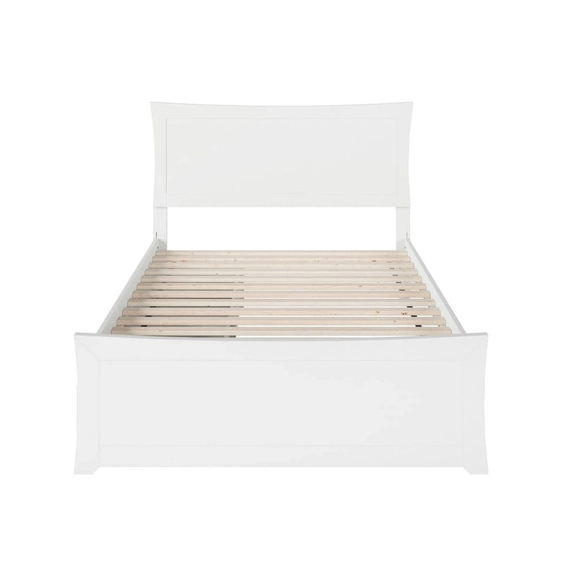 Cama de Plataforma Blanca con Cabecera y Piecera de Panel Completo y 2 Cajones de Almacenamiento – Matrimonial (1–2 Plazas)