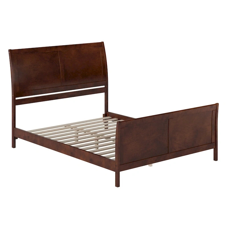 Cama de plataforma tipo trineo blanca/nogal con pie de cama – Full y Queen, 2 personas