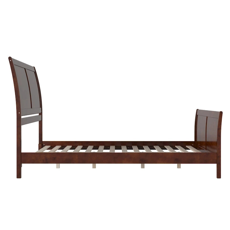 Cama de plataforma tipo trineo blanca/nogal con pie de cama – Full y Queen, 2 personas