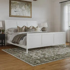 Cama de plataforma tipo trineo blanca/nogal con pie de cama – Full y Queen, 2 personas