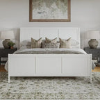 Cama de plataforma tipo trineo blanca/nogal con pie de cama – Full y Queen, 2 personas