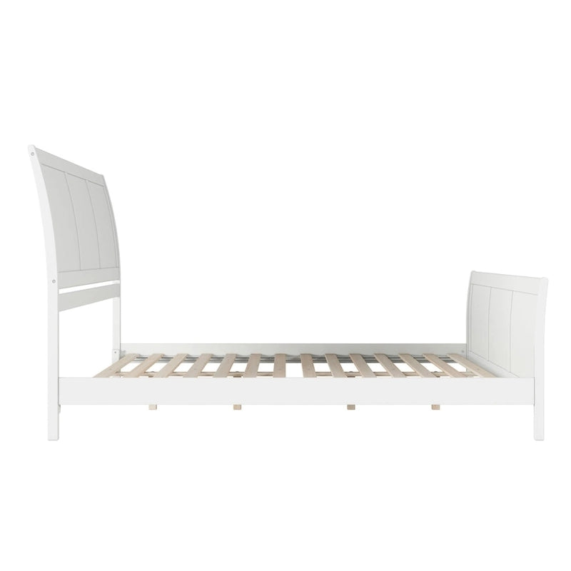 Cama de plataforma tipo trineo blanca/nogal con pie de cama – Full y Queen, 2 personas