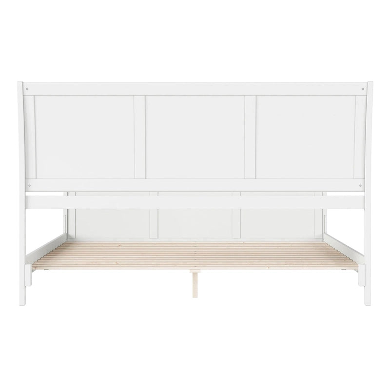Cama de plataforma tipo trineo blanca/nogal con pie de cama – Full y Queen, 2 personas