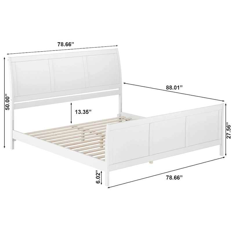Cama de plataforma tipo trineo blanca/nogal con pie de cama – Full y Queen, 2 personas
