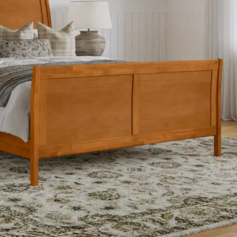 Cama de plataforma tipo trineo blanca/nogal con pie de cama – Full y Queen, 2 personas