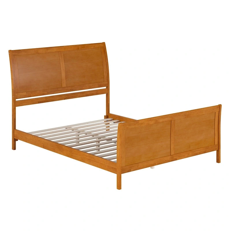 Cama de plataforma tipo trineo blanca/nogal con pie de cama – Full y Queen, 2 personas