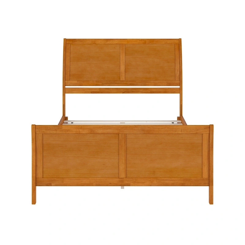 Cama de plataforma tipo trineo blanca/nogal con pie de cama – Full y Queen, 2 personas